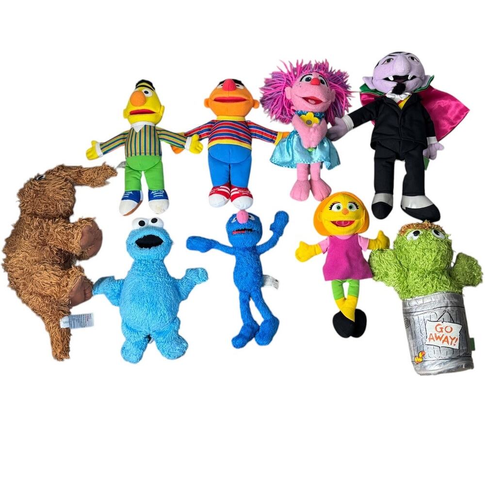 Sesame Street Plush Lot Set of 9 GUND Hasbro Count Julia Grover Bert Ernie Abby